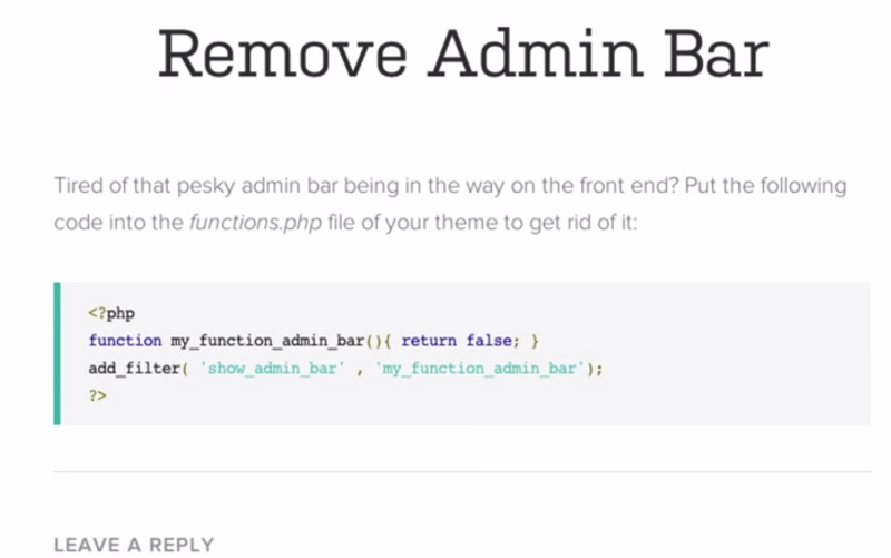 How to Remove Admin Bar in Wordpress